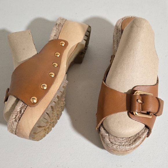 See by Chloe Joline Buckle Espadrille Brown Leather Studded Clog Sandals Size 38 - Picture 3 of 16